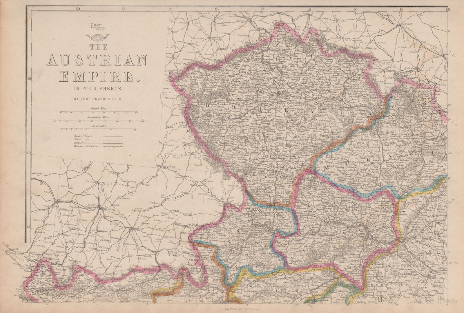 AUSTRIAN EMPIRE NORTH WEST. Bohemia Moravia Prague Vienna. DOWER 1862 old map